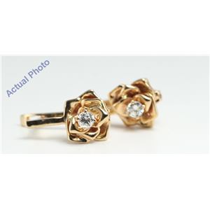 14k Yellow Gold Round Contemporary rose petal diamond solitaire lever-back earrings (0.22 Ct, I , SI1 )