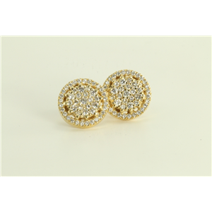 14k Yellow Gold Round Classic Contemporary Disc Flower Diamond Cluster Earrings (0.86 Ct, F , SI1 )