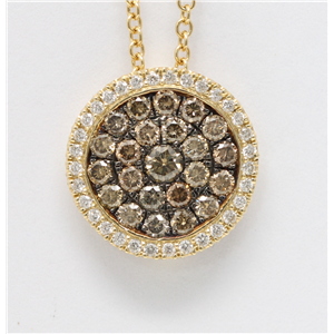 14k Yellow Gold Round Cut Pave Set Circle Diamond Necklace (0.95 Ct, Natural Fancy Brown Color, I1 Clarity)