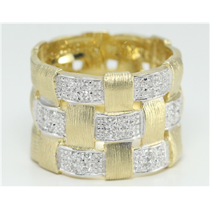 14k Two Tone Gold Round Modern basket weave design artisan ring with diamond strip motif(0.28 Ct, H, SI2-SI3)