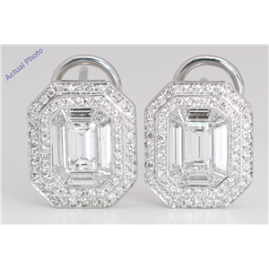 18k White Gold Emerald & Round Medici shape exclusive illusion set diamond earrings(2.86ct, G, VVS)