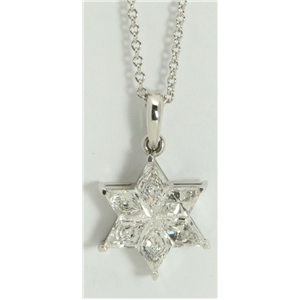 18k White Gold Kite Invisibly Set Six pointed elegant Star of David shield diamond pendant(1.1ct, G, VVS-VS)