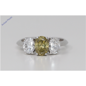 18k Gold Oval Three stone antique style diamond dress ring (2.48 ct Green-yellow & White , Si2 Clarity)