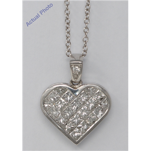 18k White Gold Princess Invisible Setting heart elegant modern classic diamond pendant (2.14 Ct, G , VS )