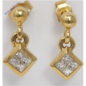 18k Yellow Gold Princess Invisible Setting set diagonal square contemporary diamond earrings (0.32 Ct, H, VS)
