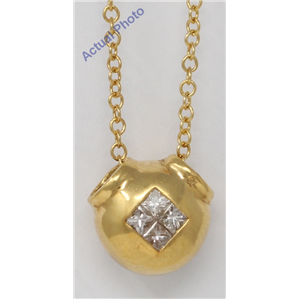 18k Yellow Gold Princess Diamond Invisible Setting Modern ball shaped pendant set with (0.3 Ct, H , VS )