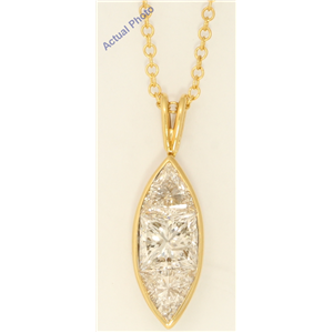 18k Yellow Gold Three Stone Princess Marquise shape three stone & triangle diamond pendant(2.46 ct, H, SI)