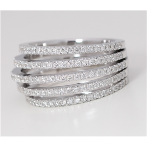 18K White Gold Round Diamond Asymmetrical Five Row Half-Eternity Prong Set Anniversary Ring (1.3 Ct, G, Vs )