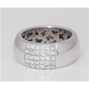 18K White Gold Princess Diamond Invisible Setting Thick Multi-Stone Set Square Wedding Band (1.2 Ct, G, Vs )