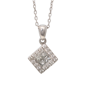 18K Gold Princess Diamond White On Invisible Setting Square-Shaped Necklace Pendant (0.41 Ct, G , Vs )
