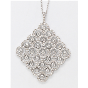 18k White Round Diamond Bezel Multi-Stone Large & Small Bezel Set Lattice Necklace Pendant(4.35 ct, G, VS)