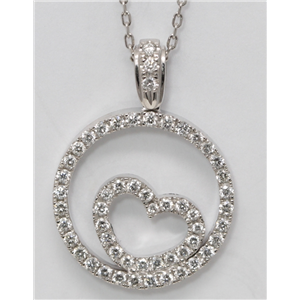 18k White Round Diamond Single Row Open Heart-Shape Inside Open Circle Shape Necklace Pendant(0.8 ct, G, VS1)