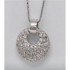 18k White Gold Round Diamond Setting Multi-Stone Clustered Pave Circle-Shape Necklace Pendant(0.3 ct, G, VS1)