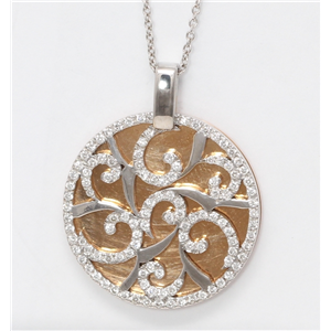 18K Rose & White Gold Diamond Disc Medallion Covered With Spiral Prong Lattice Necklace Pendant 0.85 Ct,G,Vs