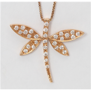 18K Rose Gold Round Diamond Prong Setting  Multi-Stone Dragonfly Necklace Pendant (0.16 Ct, G , Vs )