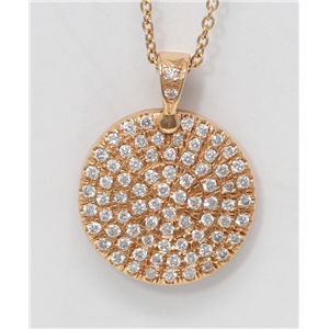 18K Rose Gold Round Diamond Clustered Pave Setting Circle-Shaped Medallion Necklace Pendant (0.5 Ct, G, Vs )
