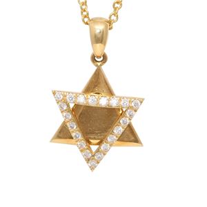 18K Yellow Gold Diamond Multi-Stone Prong Double Triangle Star Of David Necklace Pendant(0.15 Ct, G, Vs)