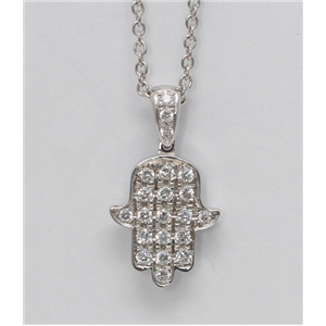 18k White Gold Round Diamond Multi-Stone Pave Setting Good Luck Charm Hamsa Necklace Pendant(0.25 Ct, G, VS1)