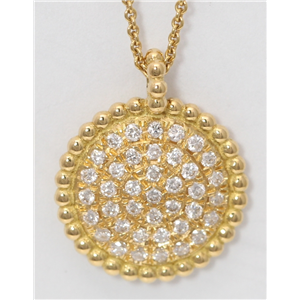 18K Yellow Gold Round Diamond Setting Multi-Stone Stone Pave Flat Disc-Shape Necklace Pendant(0.2 Ct, G, Vs)