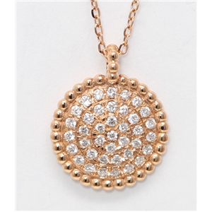 18K Rose Gold Round Diamond Setting Multi-Stone Stone Pave Flat Disc-Shaped Necklace Pendant (0.2 Ct, G, Vs)
