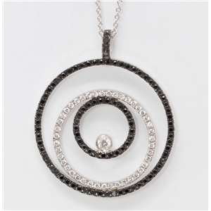 18k Gold Round Diamond Setting Three Black And White Pave Set Open Circle Necklace Pendant (1.4 Ct, G , VS1 )