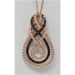 18K Rose Gold Round Diamond Single Row Black & White Elliptical Celtic Knot Necklace Pendant (1.6 Ct, G, Vs)