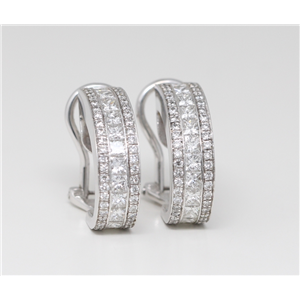 18K White Gold Princess & Round Diamond Multi-Stone Row Teardrop Latch Back Dangle Earrings(2 Ct, G, Vs)
