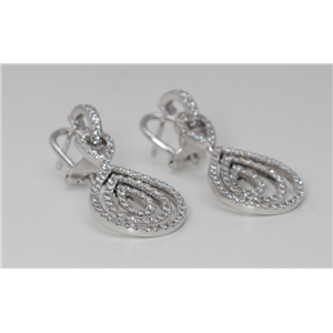 18K White Gold Round Diamond Prong Set Multi-Stone Row Tear Drop Shape Latch Back Earrings(1.75 Ct, G, Vs)