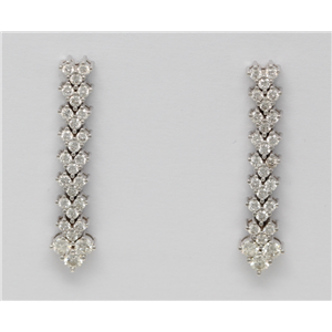 18K White Gold Round Diamond Multi-Stone Prong Setting Journey Heart-Shaped Dangle Earrings (1.7 Ct, G, Vs )
