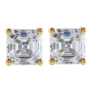 Asscher Diamond Stud Earrings 14K Yellow Gold (2.09 Ct,E Color,Vs2 Clarity Gia Certified)