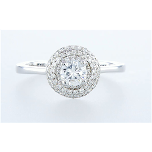 14K White Gold Round Diamond & Pave Multi-Stone Prong Set Engagement Ring (0.68 Ct D Vvs2 Clarity)