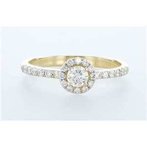 14K Yellow Gold Round Diamond Halo Prong Set Multi-Stone Shank Engagement Ring (0.61 Ct F Vs2 Clarity)