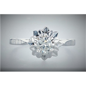 14K White Gold Round Diamond Solitaire Flower Prong Set Engagement Ring (0.45 Ct,F Color,Si3 Clarity)