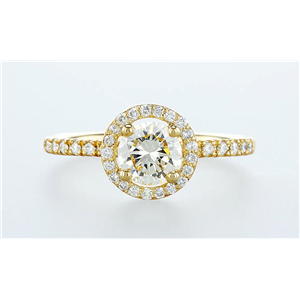 14K Yellow Gold Round Diamond Halo Prong Set Multi-Stone Shank Engagement Ring (1.07 Ct J Vvs2 Clarity)