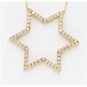 14K Yellow Gold Diamond Star Of David Hexagon Multi-Stone Prong Set Pendant (0.7 Ct D-F Vs-Si Clarity)