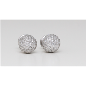 14K White Gold Round Diamond Ball Pave Multi-Stone Prong Set Push Back Studs (1.19 Ct D-F Vs-Si Clarity)