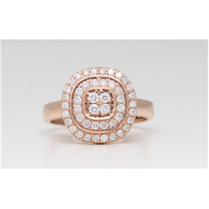 14K Rose Gold Round Diamond Multi-Stone Double Halo Prong Set Engagement Ring (0.6 Ct D-F Vs-Si Clarity)
