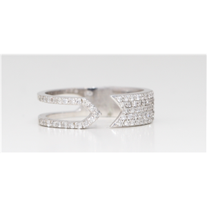 14K White Gold Round Diamond Multi-Stone Pave Chevron Prong Set Engagement Ring (0.5 Ct D-F Vs-Si Clarity)