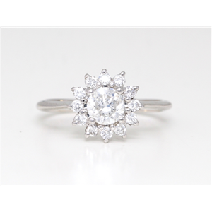 14K White Gold Round Diamond Flower Halo Multi-Stone Prong Set Engagement Ring (0.97 Ct F-G Color I1 Clarity)