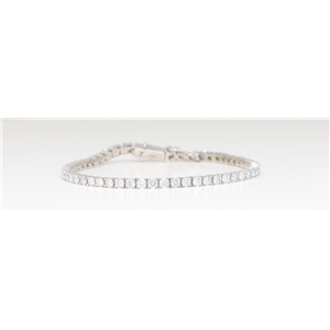 14K White Round Diamond Multi-Stone Tennis Bracelet With Secure Box Clasp (3.85 Ct D-F Vs-Si Clarity)