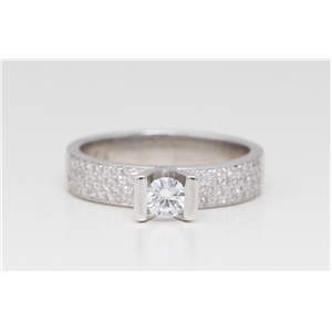 14K White Gold Round Diamond Solitaire Tension Set Pave Shoulder Engagement Ring (0.75 Ct D-E Si Clarity)