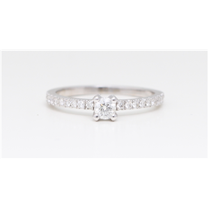 14K White Gold Round Diamond Solitaire Prong Set Pave Shoulder Set Engagement Ring (0.48 Ct H-J Si Clarity)