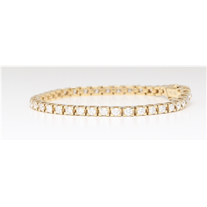 14K Yellow Gold Round Diamond Multi-Stone Prong Set Square Links Tennis Bracelet (4.2 Ct D-F Vs-Si Clarity)