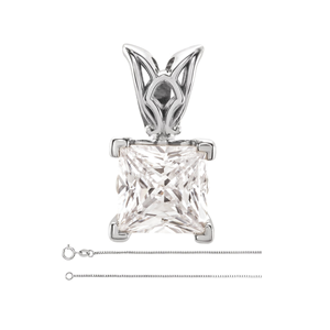 Princess Diamond Solitaire Pendant Necklace 14K White Gold (0.42 Ct,E Color,Vs1 Clarity) Gia Certified