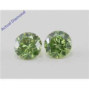 A Pair of Round Cut Loose Diamonds (1.4 Ct, Olive Green (Color Irradiated) Color, SI1(Clarity Enhanced) Clarity)