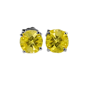 Round Diamond Stud Earrings 14k White gold (4.15 Ct, Fancy Vivid Canary Yellow(Irradiated) Color, SI2(Clarity Enhanced) Clarity)