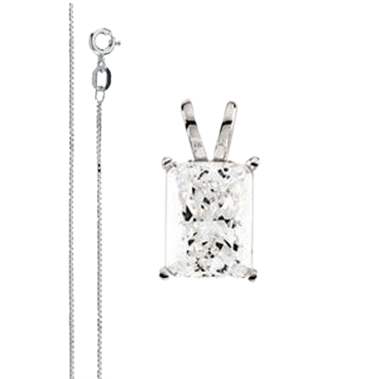 14k White Gold Chain With 0.8 Carat I Color Diamond Emerald Cut Stone