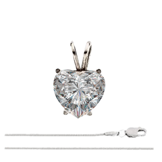 18k White Gold Chain Pendant With 0.8 Carat Heart Cut Diamond