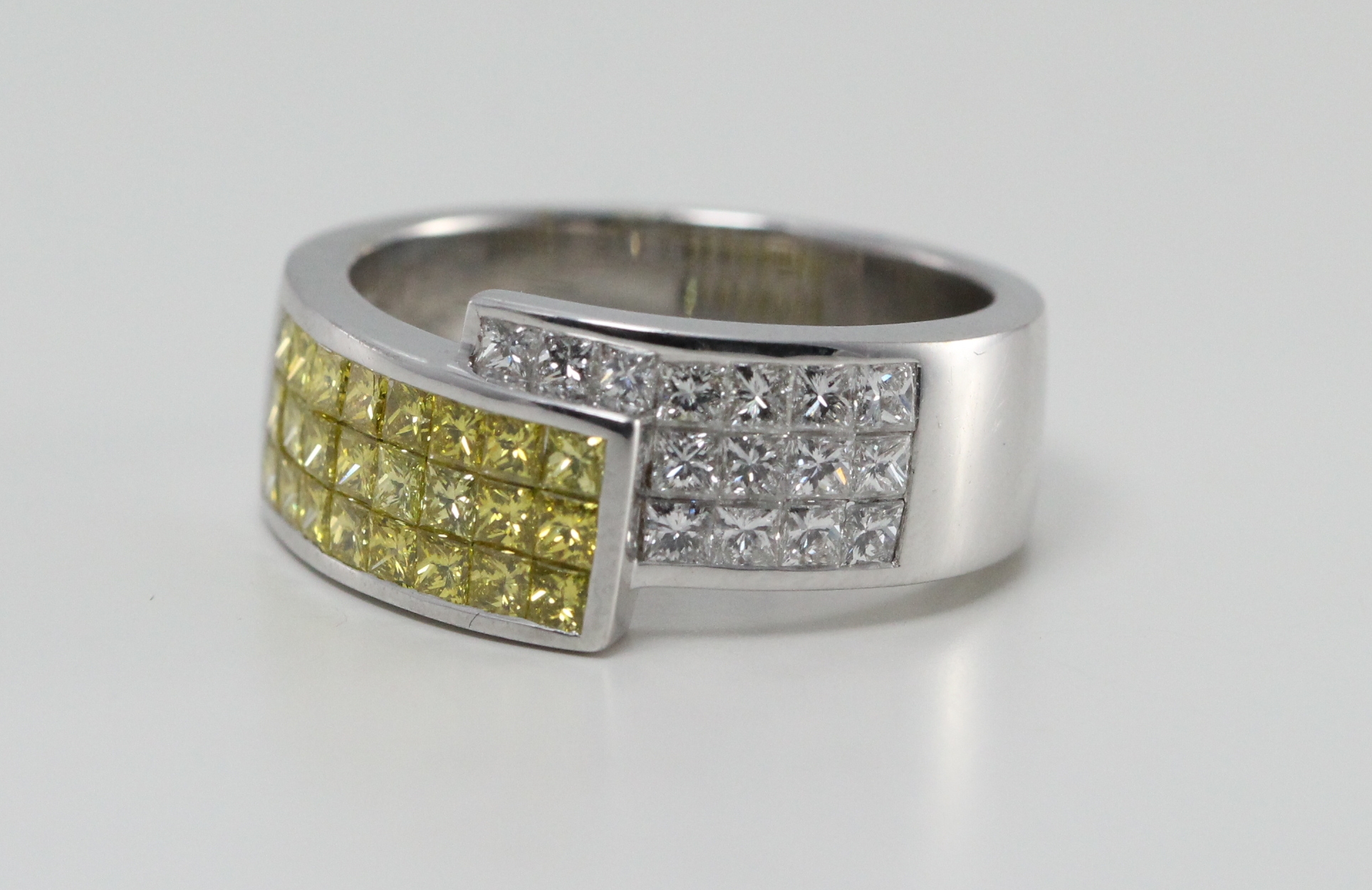 White gold invisible set princess cut diamond cocktail ring