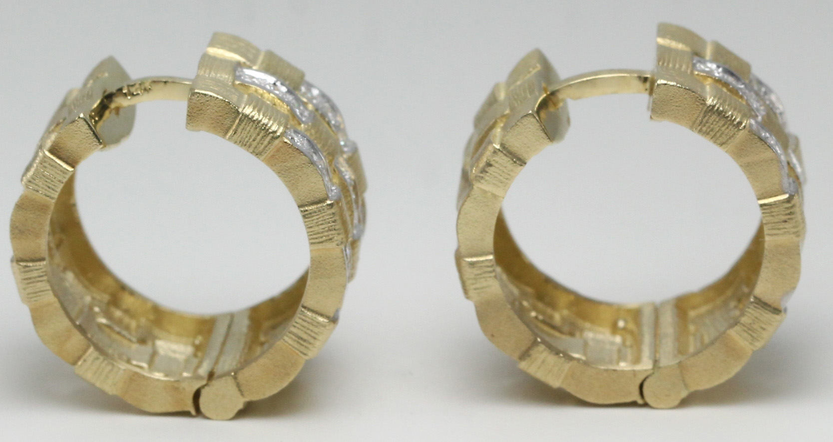 14K Yellow Gold Diamond Hoops Shown From The Side